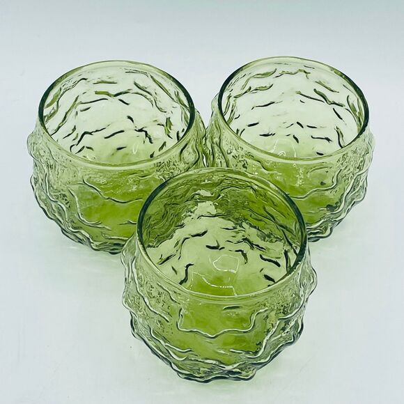 Vintage Set 3 Roly Poly Mid-Century Avocado Olive Green Anchor Hocking Glassesro - Picture 3 of 7